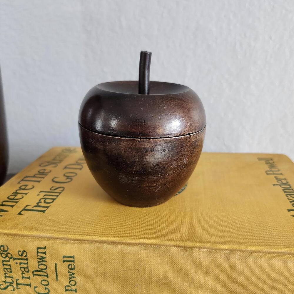 Carved Wooden Apple Trinket Box Two's Company Made in India